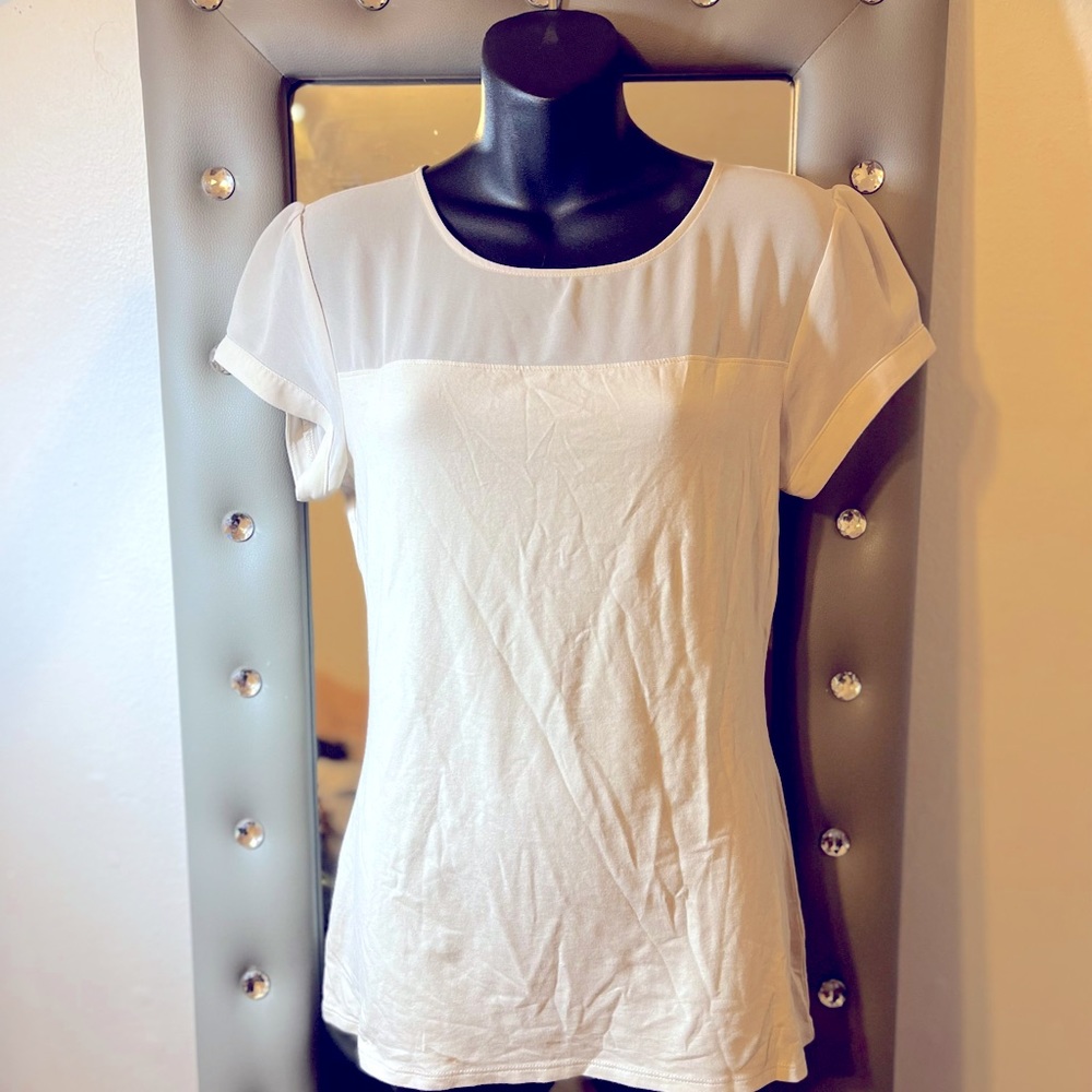 Express Cream sheer/cotton puff sleeve top
